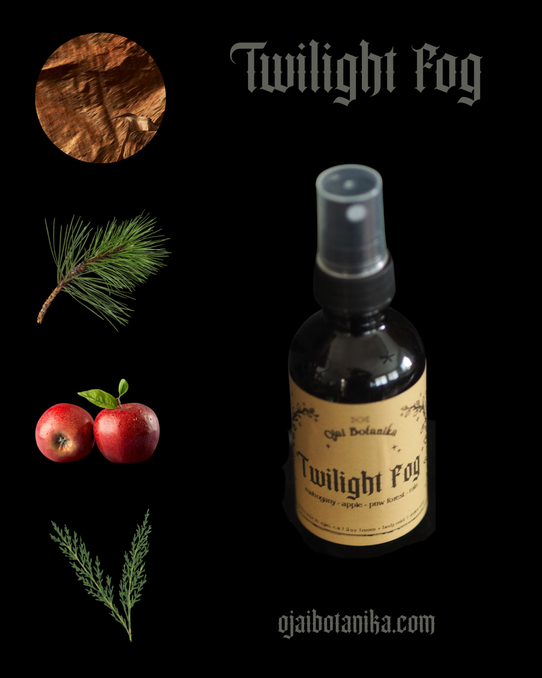 Twilight Fog - Mahogany, Red Apple, Fog, Rainy Forests - Candle, Body & Hair Oil and Body & Hair Spray
