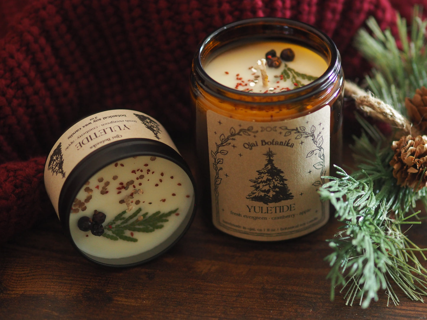 Yuletide - Evergreen, Cranberry & Red Apple - Handmade Soy Candle - Limited Edition