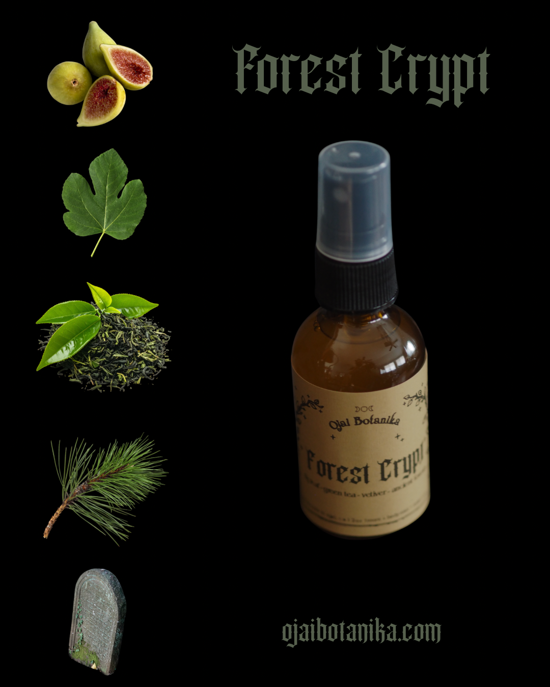 Forest Crypt - Fig Leaf, Green Tea, Vetiver, Ancient Forests - Candle, Body & Hair Oil and Body & Hair Spray