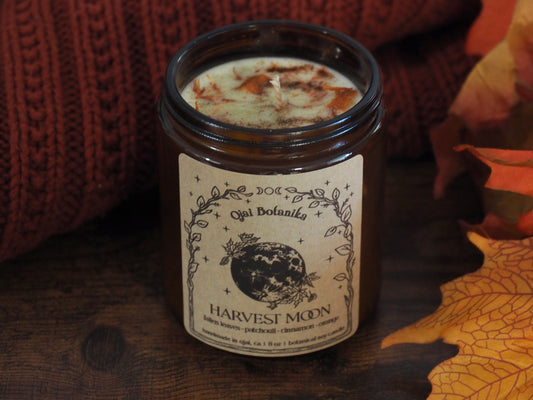 Harvest Moon- Fallen Leaves, Patchouli, Cinnamon, Orange - Handmade Soy Candle - Fall Limited Edition