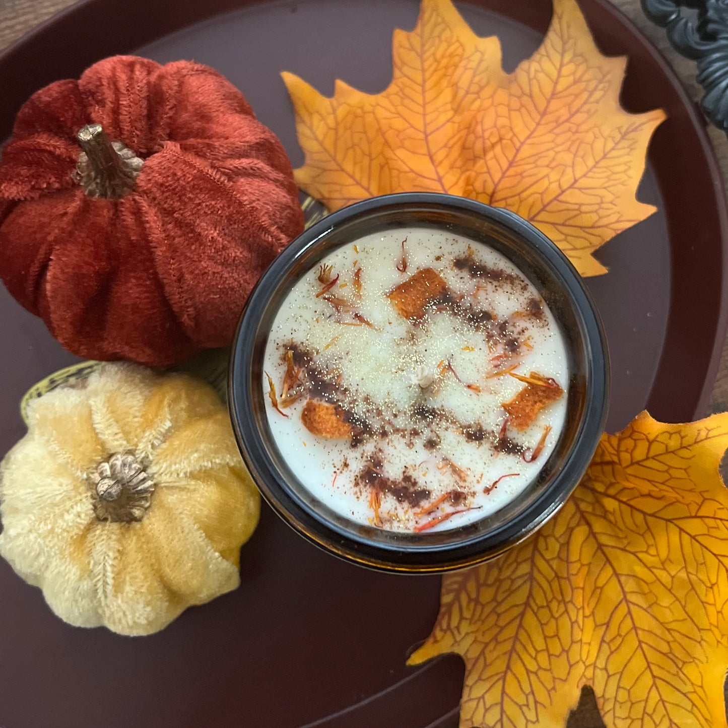 Harvest Moon- Fallen Leaves, Patchouli, Cinnamon, Orange - Handmade Soy Candle - Fall Limited Edition