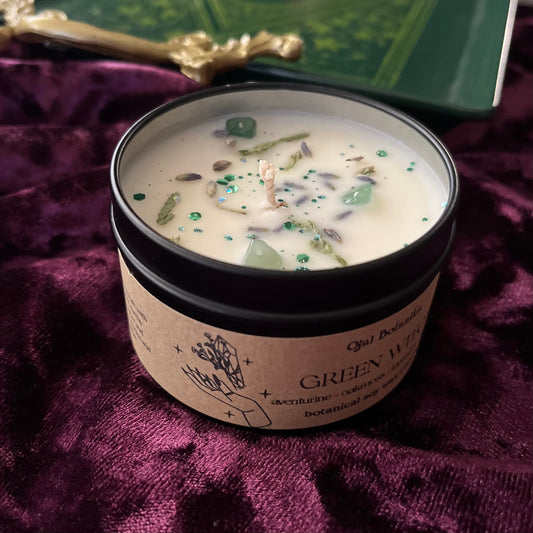 Green Witch - Oakmoss, Amber, Lavender, Aventurine - Handmade Soy Candle - Limited Edition