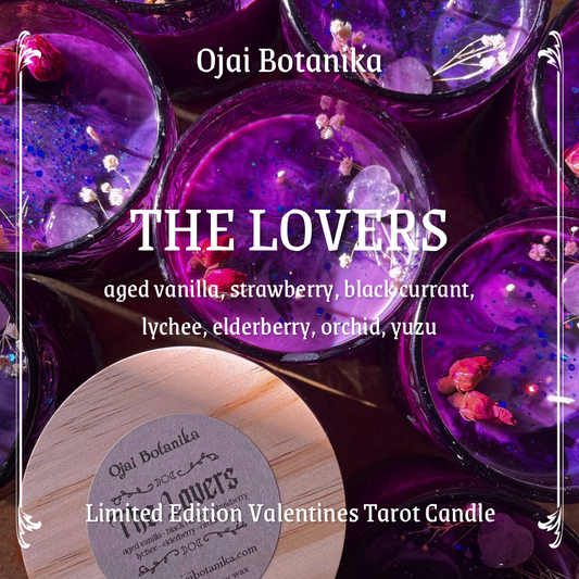 The Lovers Tarot Candle Limited Edition - Aged Vanilla, Berry, Lychee, Orchid, Yuzu & Rose Quartz