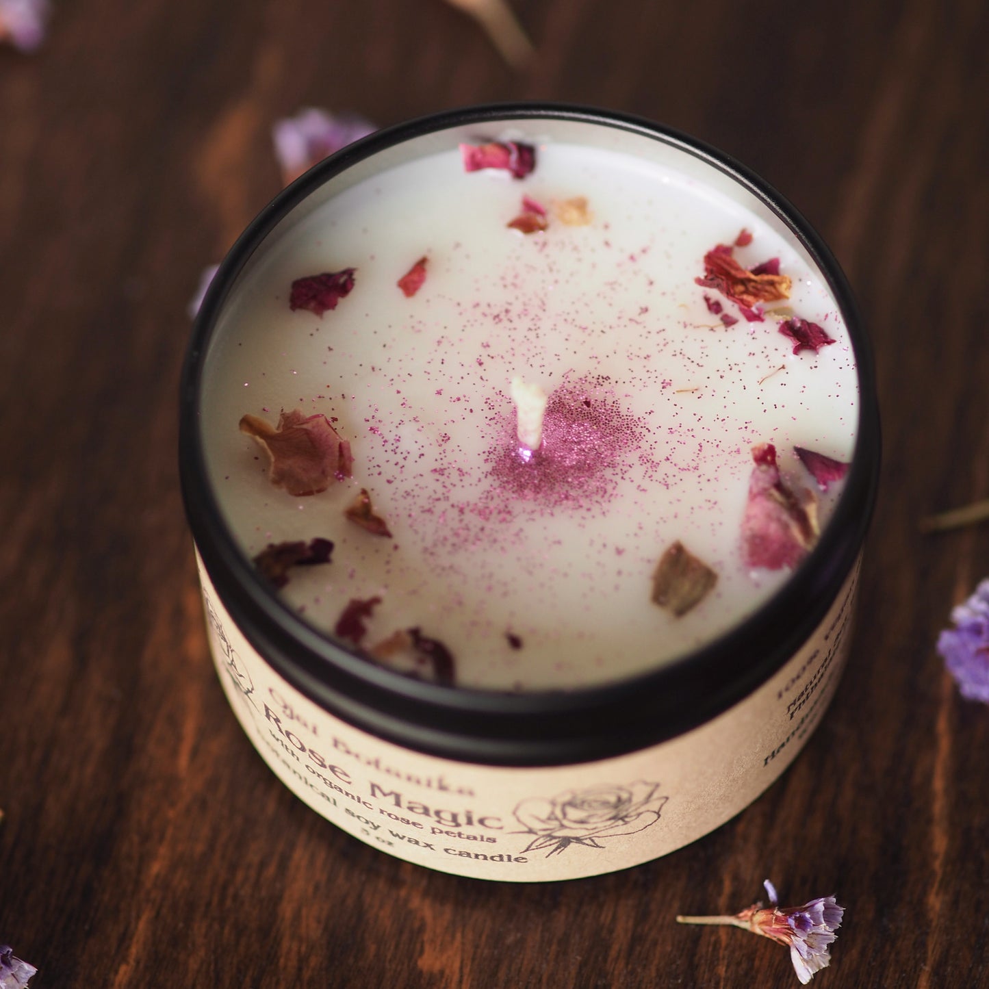 Rose Magic - Organic Rose Petals - Botanical Soy Candle